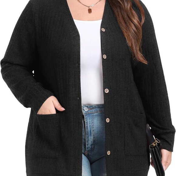 Sweaters - Plus Size Cardigan for Women Open Front Button Down Lightweight Casual Sweater w